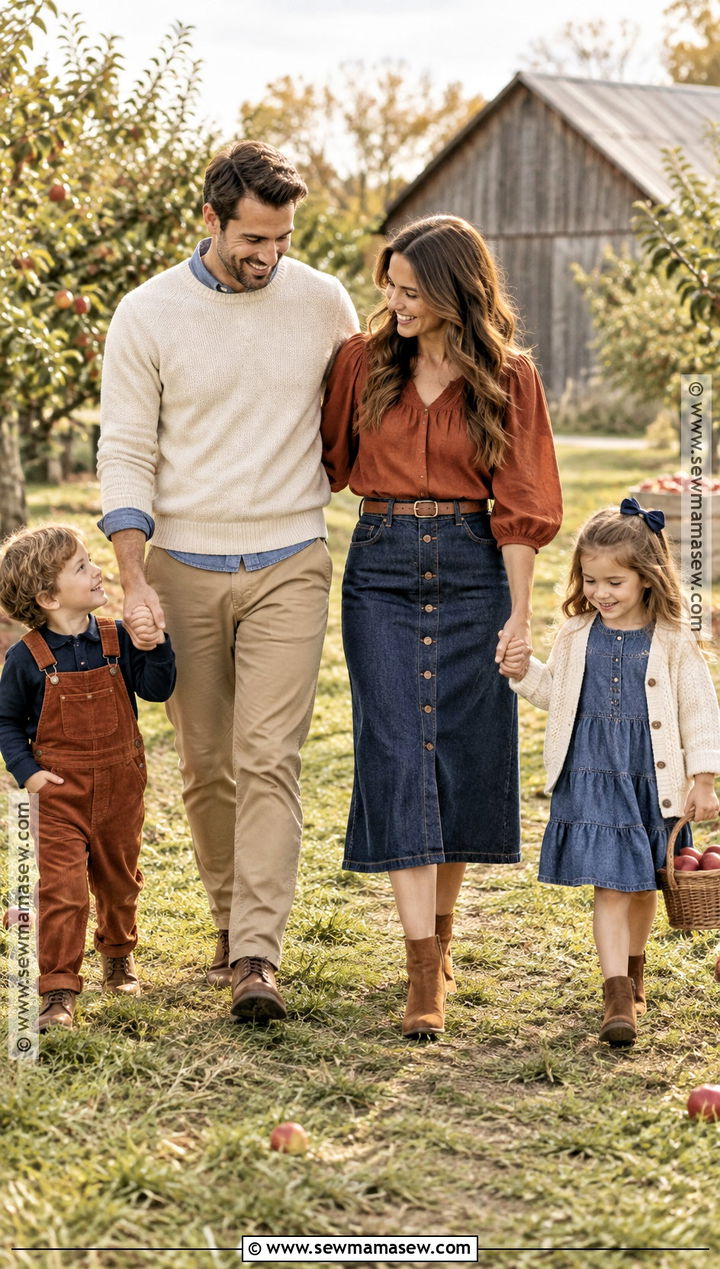 Denim and Rust Fall Family Photo Outfit - 15 fall family of 4 pictures outfits