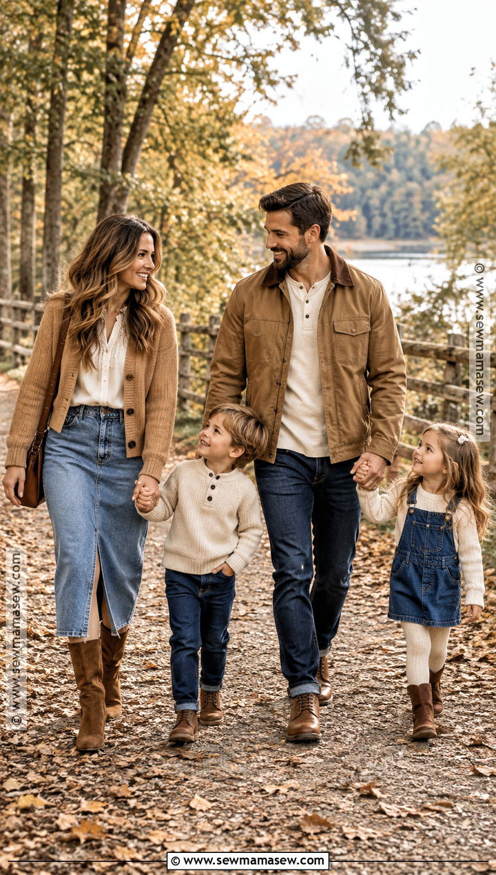 Denim and Warm Neutral Fall Family Picture Outfit - 15 fall family pictures neutral outfits