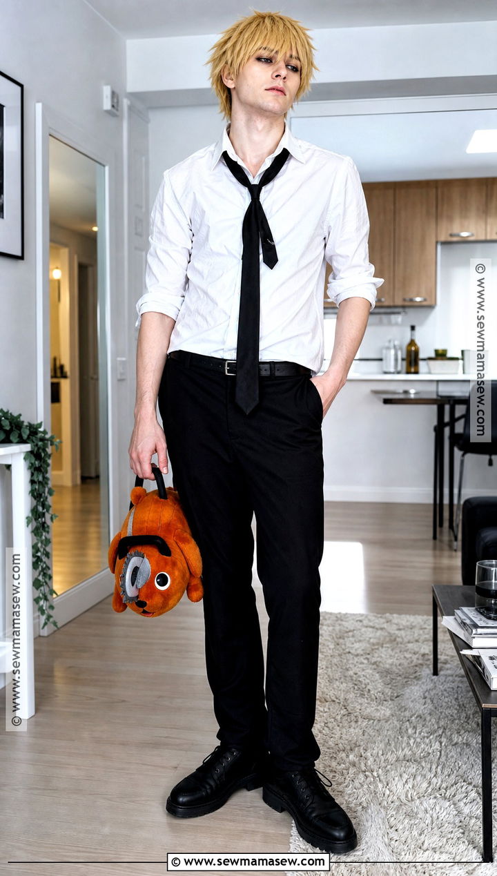 Denji Cosplay With White Shirt And Rolled Sleeves - 40 anime cosplay outfits