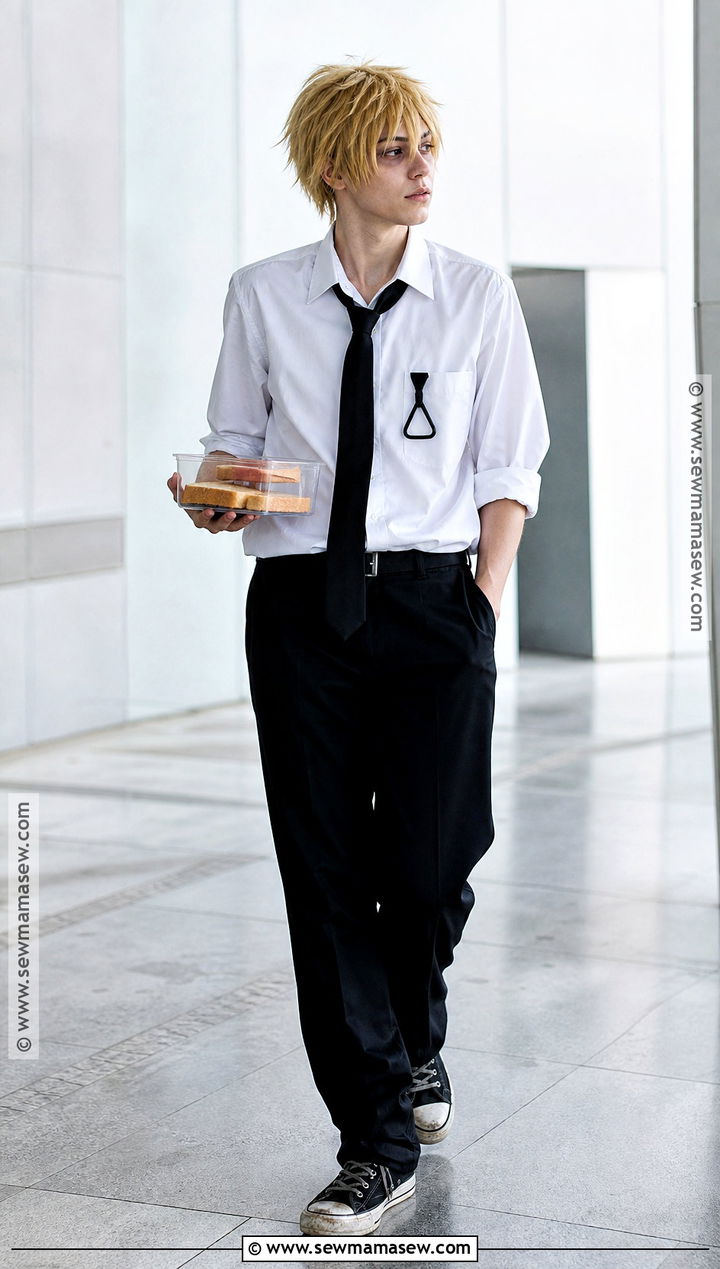 Denji Cosplay With White Shirt And Tie - 30 Easy Anime Cosplay Ideas for Men
