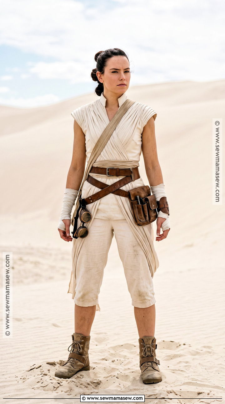 Desert Mission Rey Costume With White Wraps - 30 Rey Costume Ideas