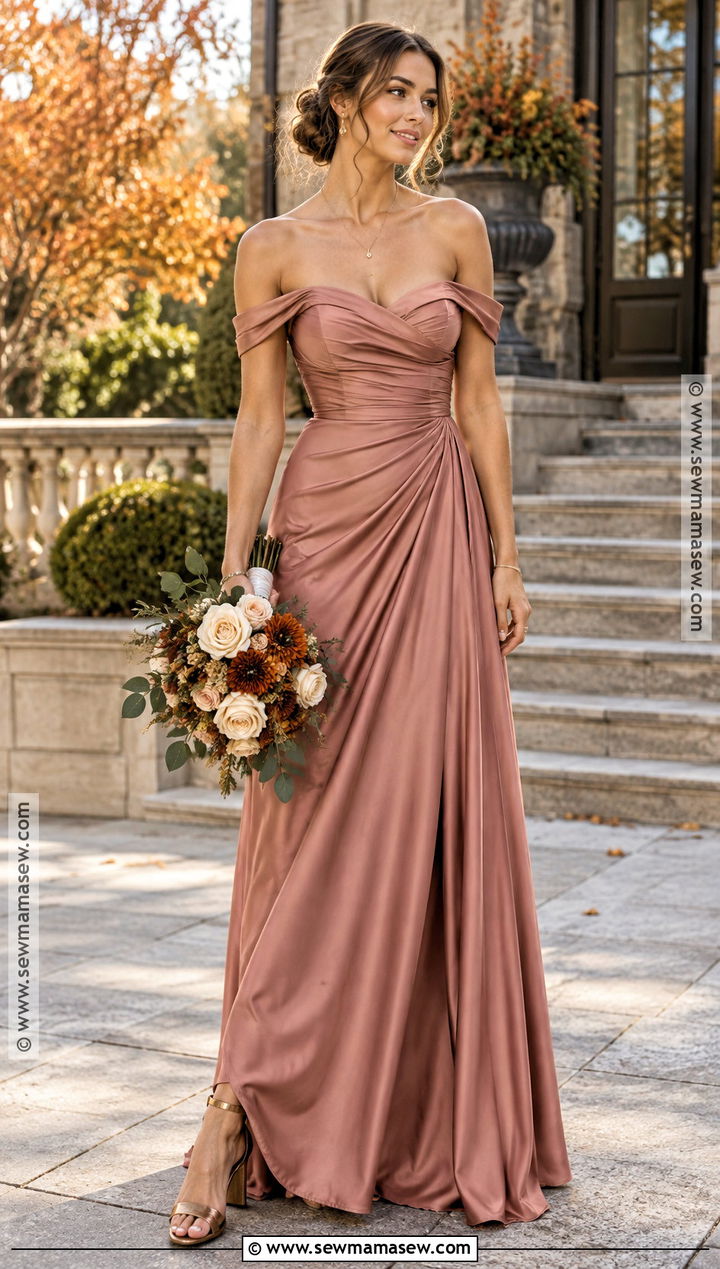 Desert Rose Off Shoulder Fall Bridesmaid Dress - 15 pink fall bridesmaid dresses
