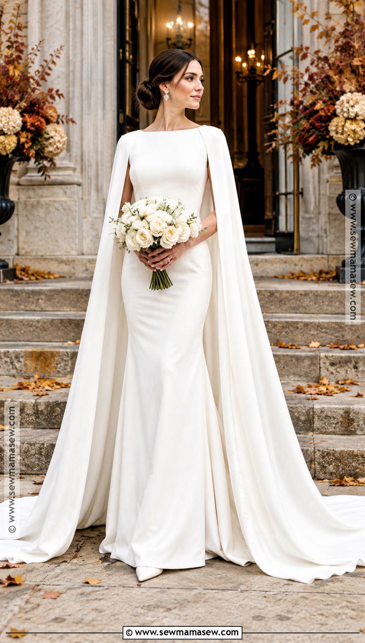 Detachable Cape Fall Wedding Dress - 20 wedding dress for fall ideas