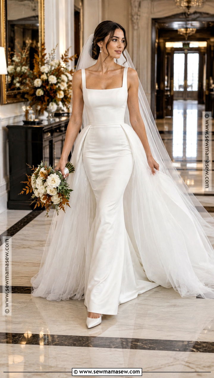 Detachable Overskirt Fall Wedding Dress - 20 romantic fall wedding dress ideas