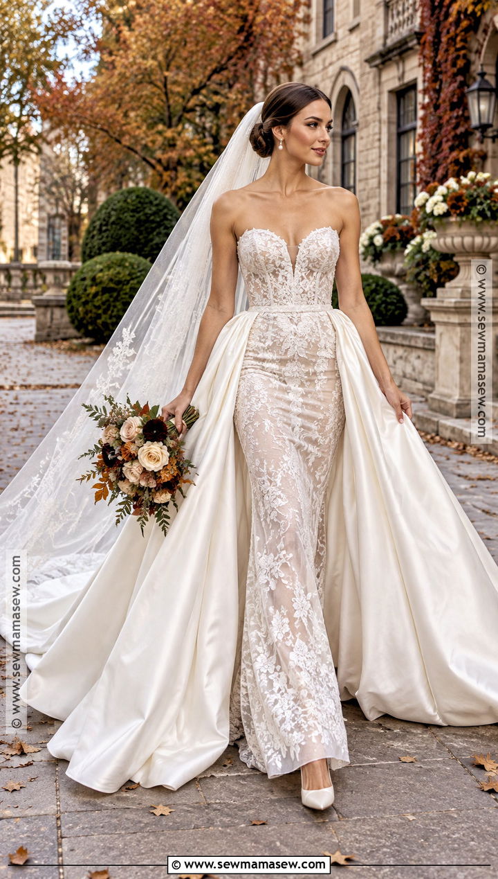 Detachable Overskirt Fall Wedding Dress - 25 fall wedding dress ideas