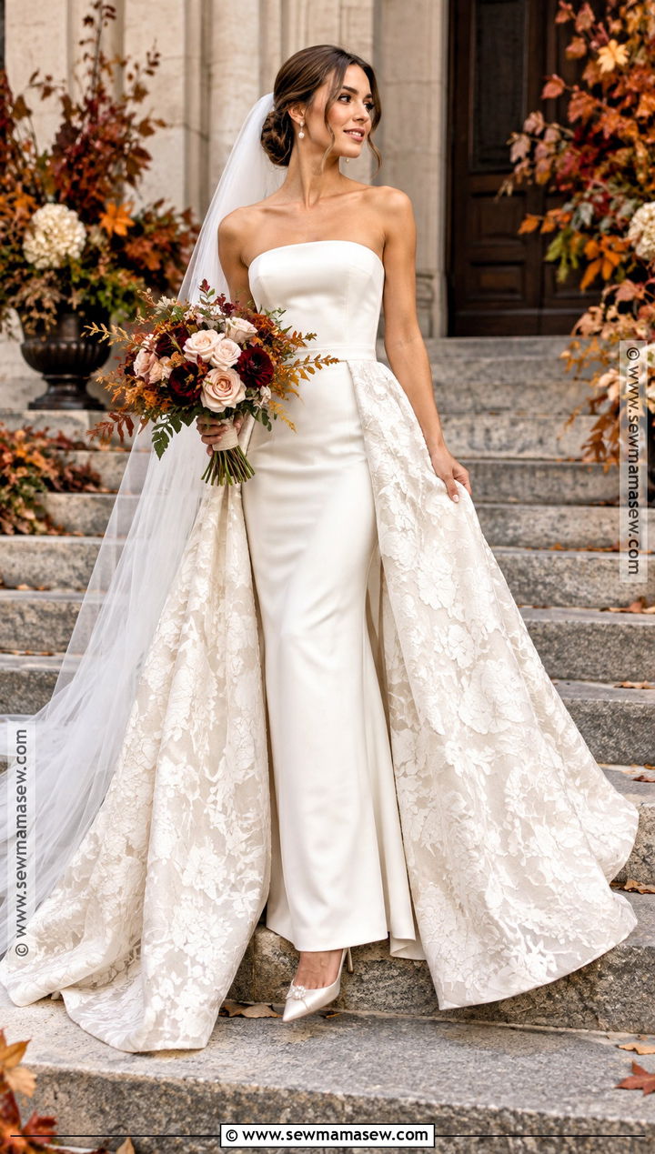 Detachable Overskirt Fall Wedding Dress - 15 Fall Theme Wedding Dress Ideas