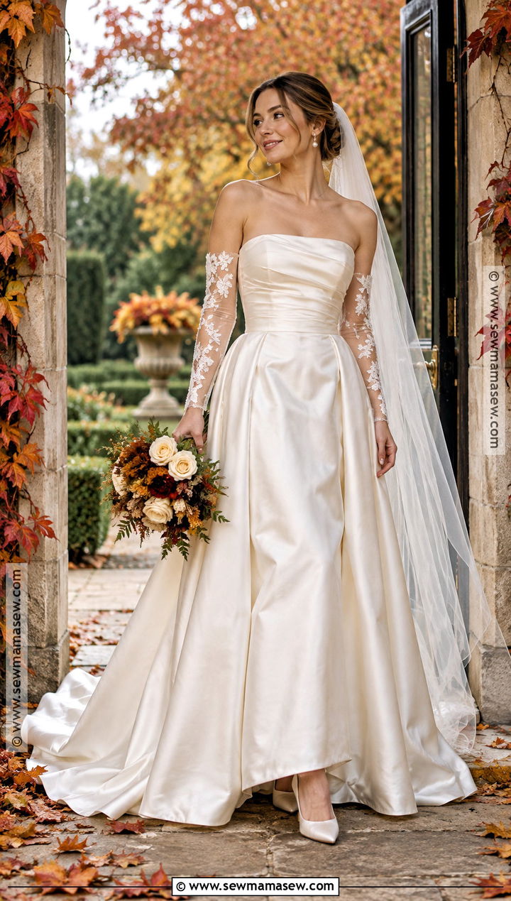 Detachable Sleeve Autumn Wedding Dress - 25 autumn wedding dress ideas