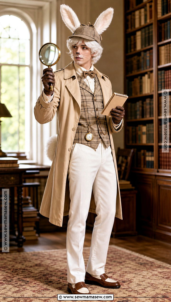 Detective White Bunny Costume - 30 white bunny halloween costumes