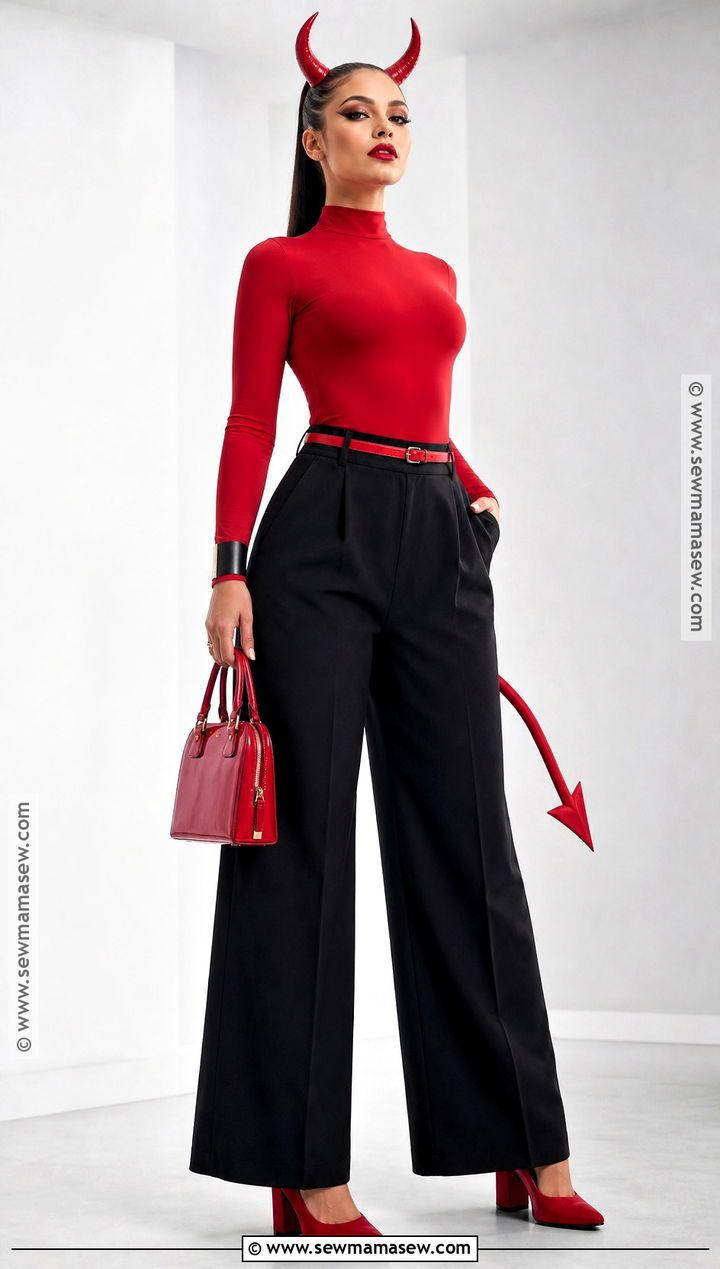 Devil Costume With Red Bodysuit And Wide Leg Pants - 30 Devil Halloween Costume Ideas for Women