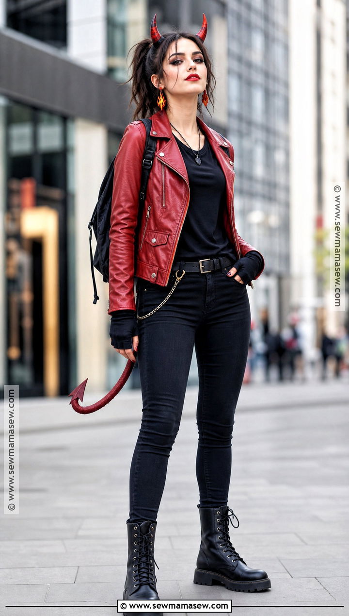 Devil Costume With Red Leather Jacket - 30 Devil Halloween Costume Ideas for Women