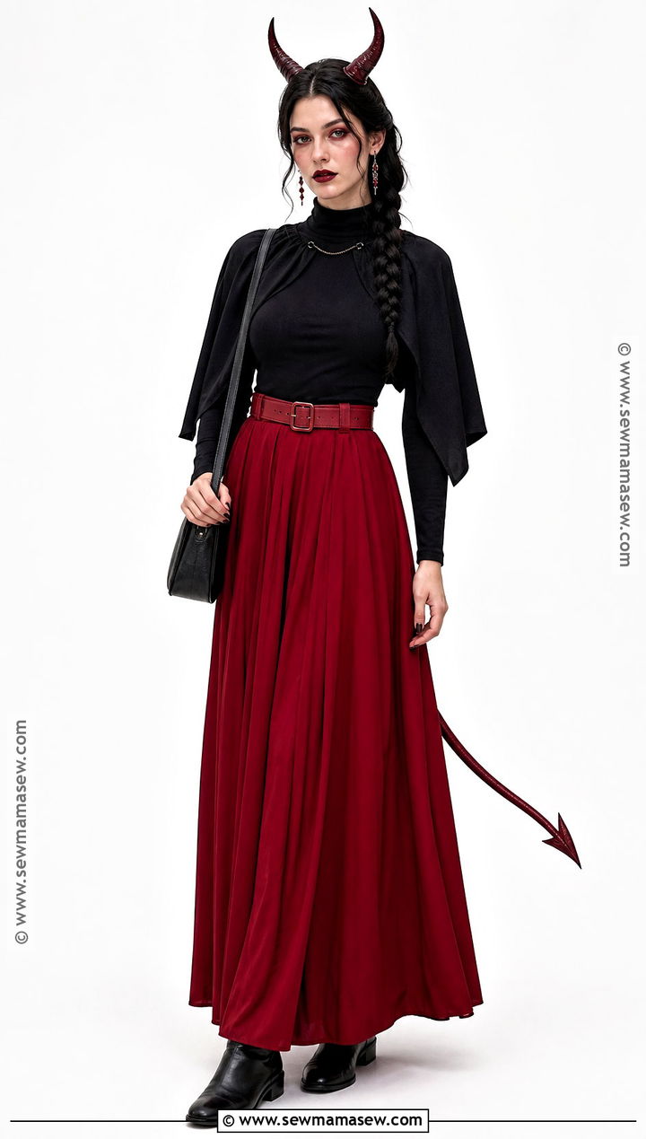 Devil Costume With Red Maxi Skirt And Black Top - 30 Devil Halloween Costume Ideas for Women