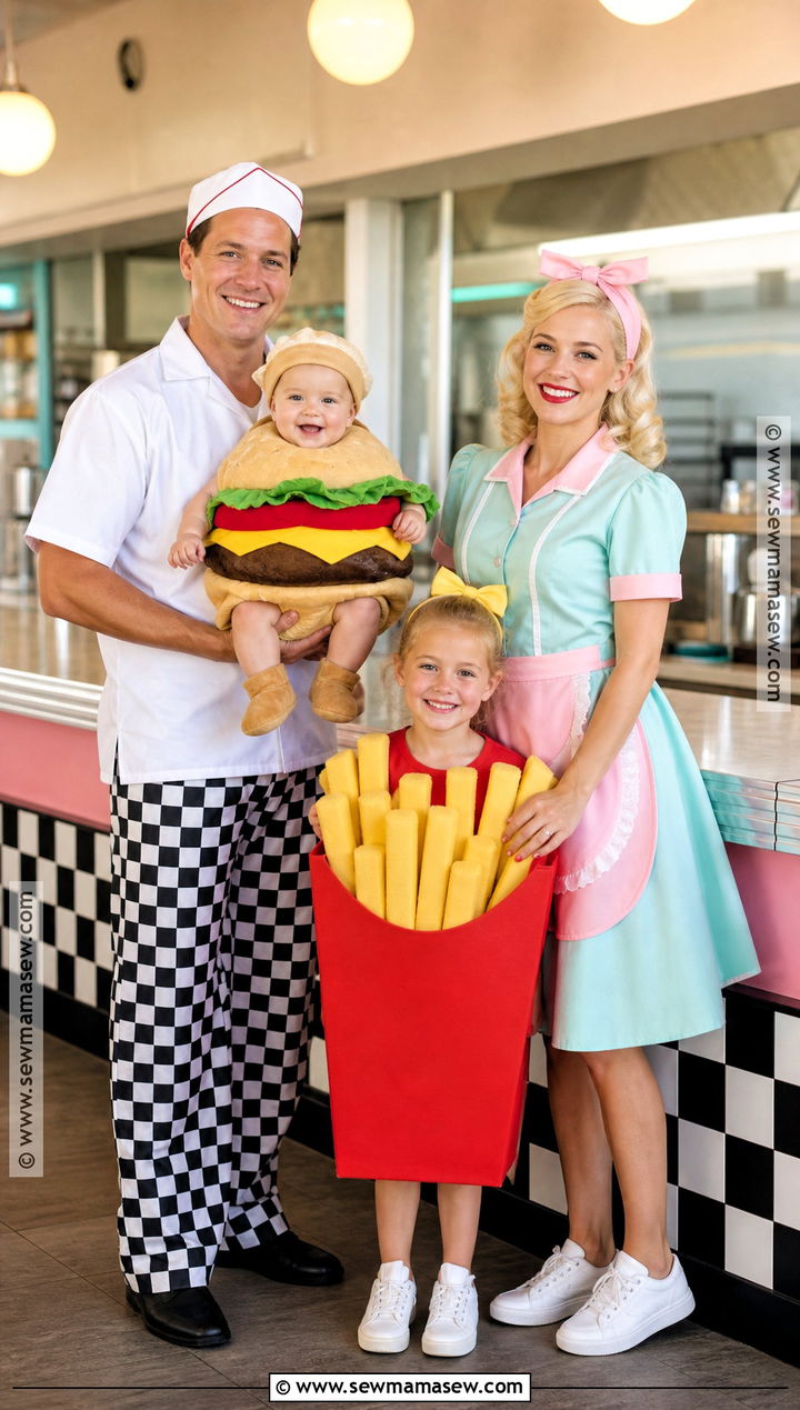 Diner Family Costume With Burger Baby - 30 Family Of 4 Halloween Costumes With for Babies
