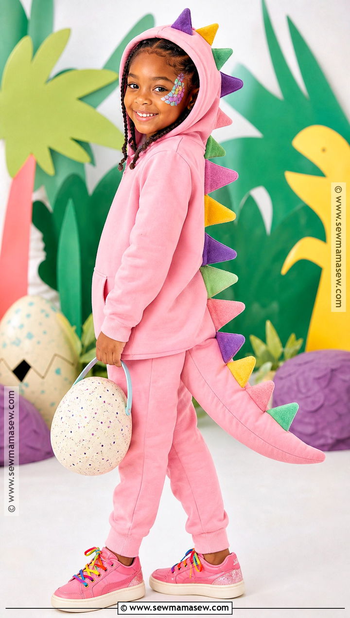 Dinosaur Costume With Pink Hoodie - 30 halloween costumes girls for kids