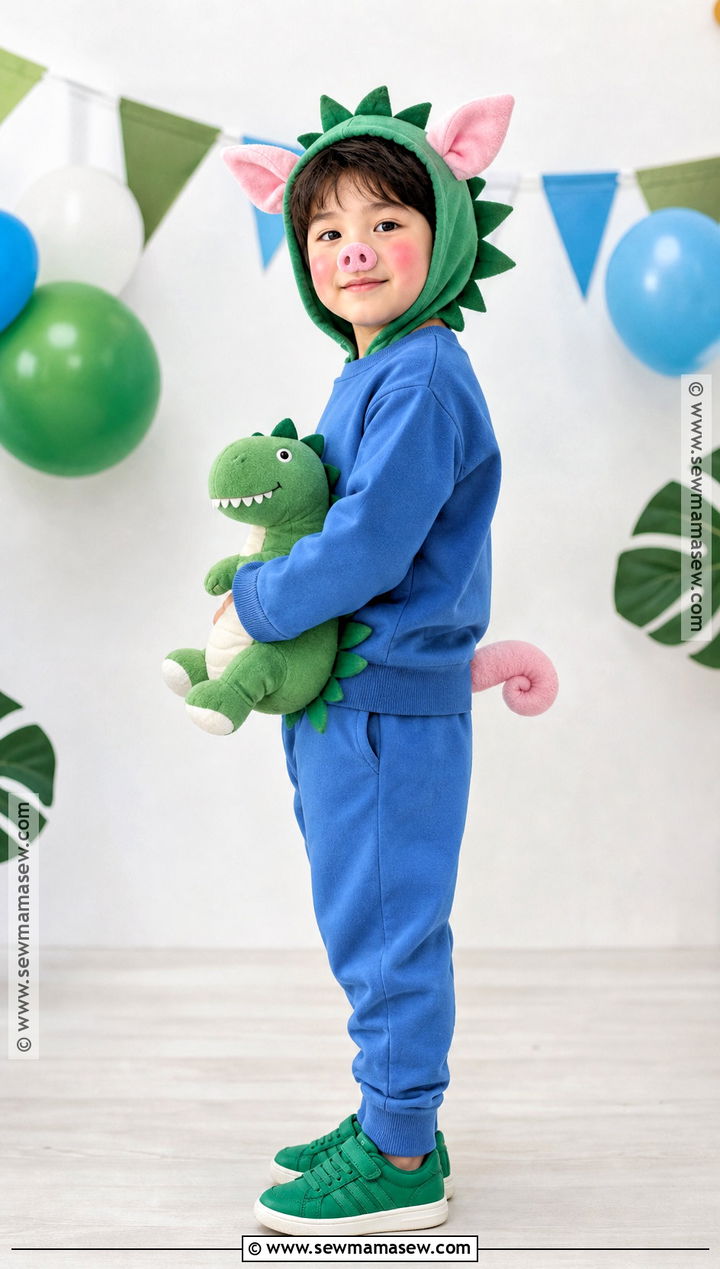 Dinosaur George Pig Costume With Green Hood - 30 peppa pig costume ideas
