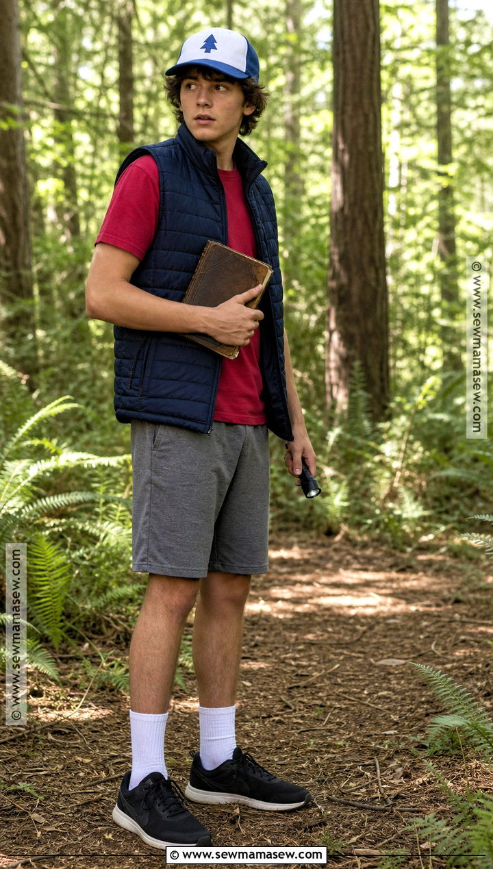 Dipper Pines Costume With Blue Vest - 30 Cartoon Characters Costume Ideas