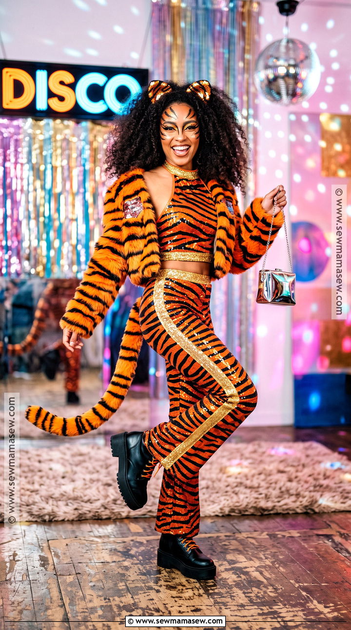 Disco Tiger Costume With Flared Pants - 30 tiger halloween costume ideas for women