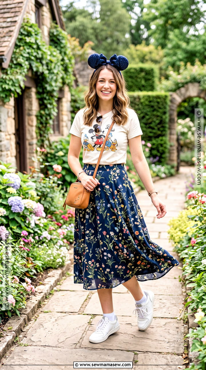 Disney Graphic T Shirt And Midi Skirt Outfit - 20 disney september outfit ideas