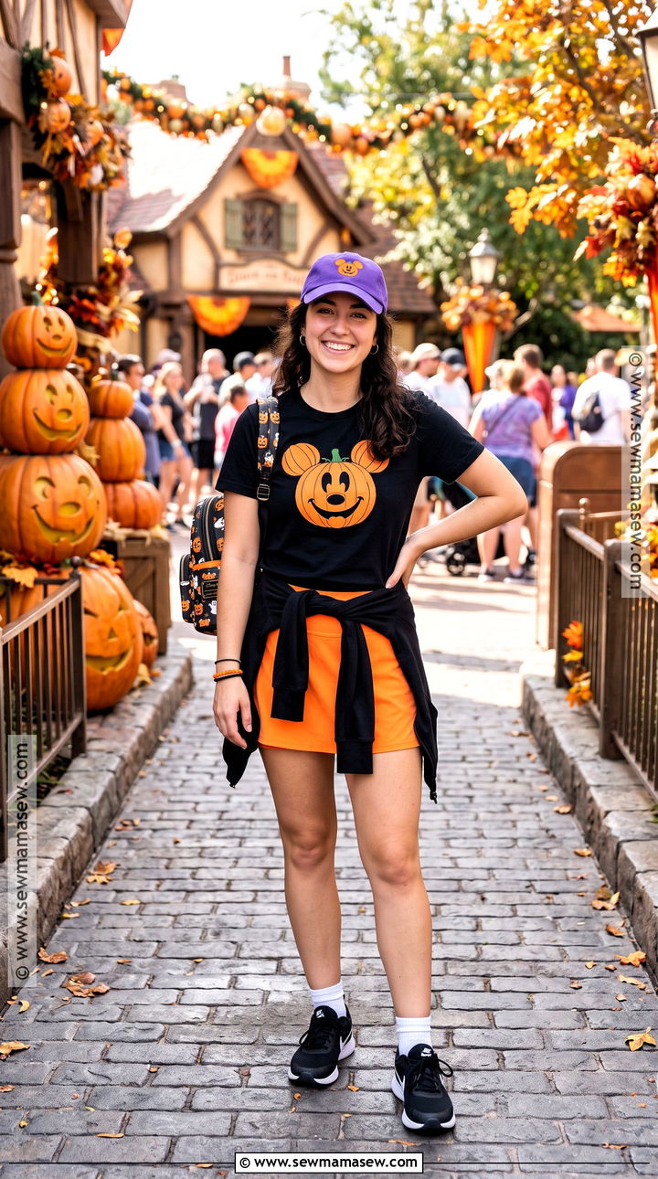 Disney Halloween Mickey T Shirt And Orange Shorts Outfit - 20 disney september outfit ideas