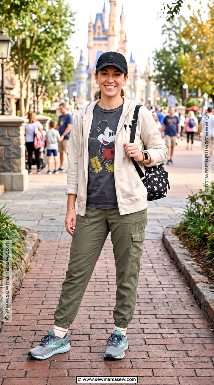 Disney Mom Fall Outfit With Cargo Joggers - 20 Disney Fall Outfit Ideas for Women