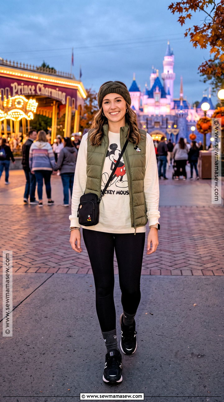 Disney Puffer Vest And Long Sleeve T Shirt Outfit - 20 Disney November Outfits