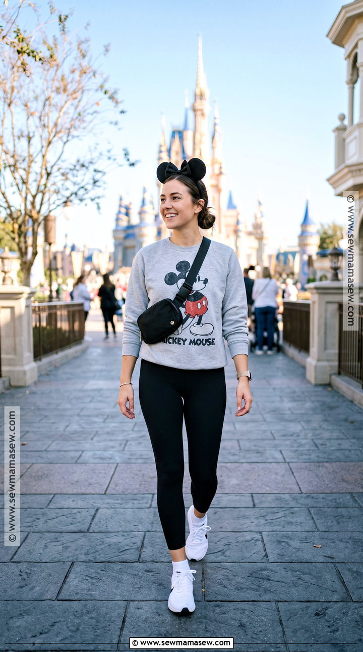 Disney Sweatshirt And Black Leggings Outfit - 20 Disney November Outfits