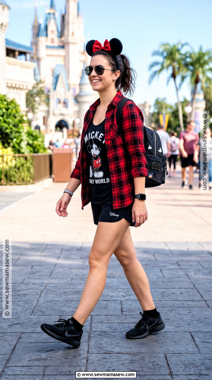 Disney World Flannel And Black Shorts Outfit - 15 disneyworld outfit november ideas