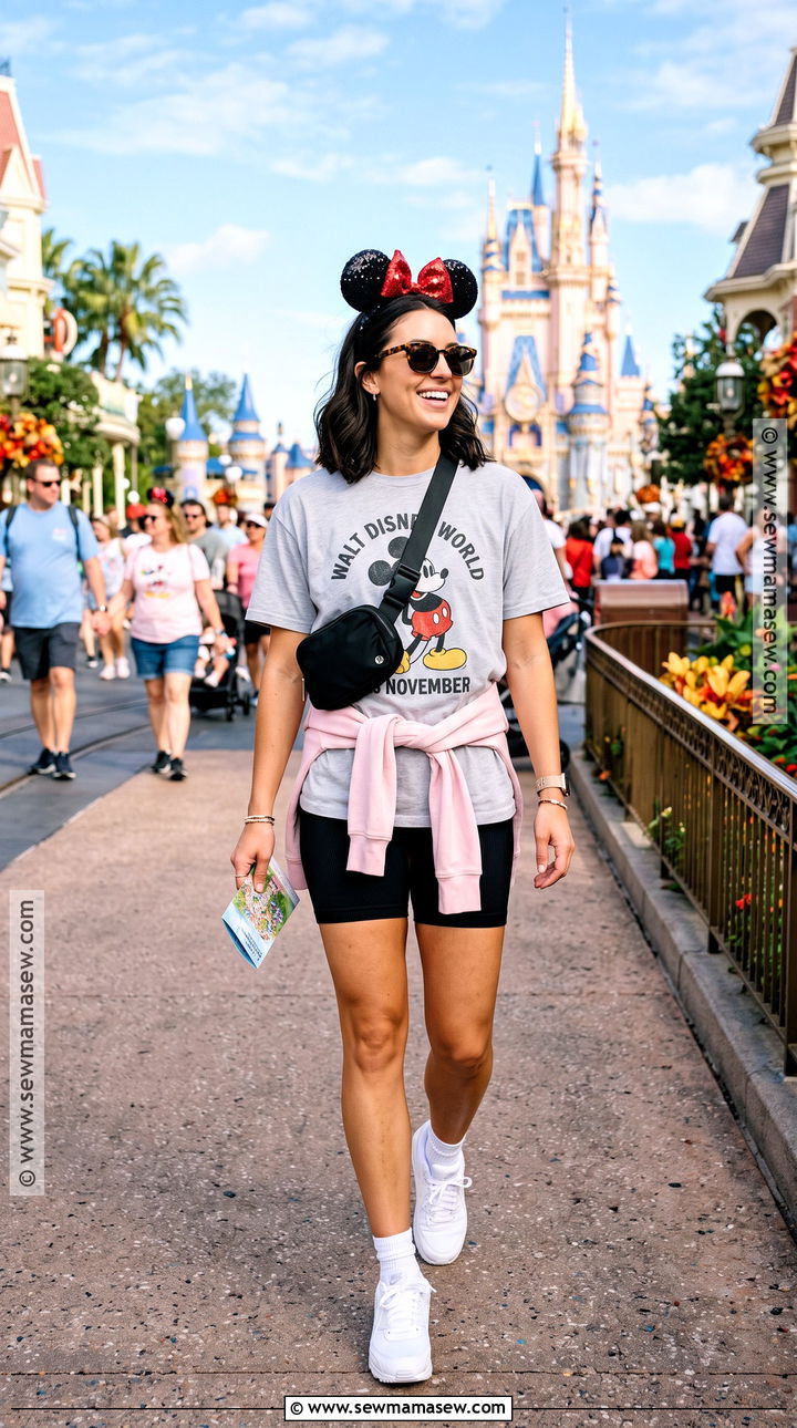 Disney World T Shirt And Biker Shorts Outfit - 15 disneyworld outfit november ideas
