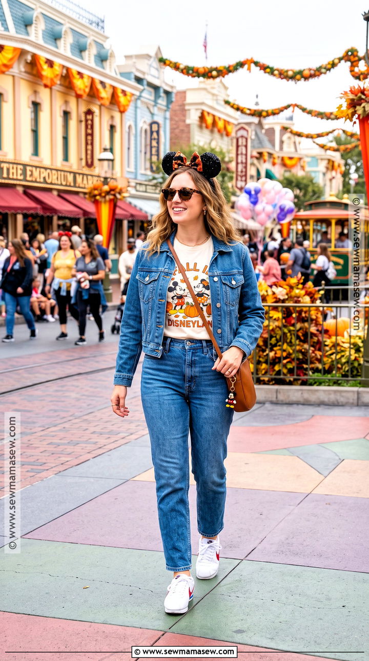 Disneyland Fall Graphic Tee And Straight Leg Jeans Outfit - 20 Disneyland Fall Outfit Ideas