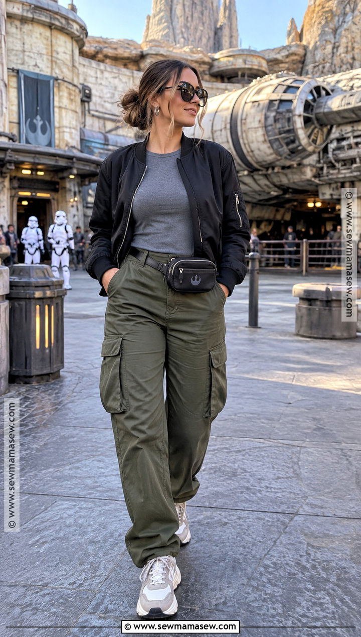 Disneyland Fall Star Wars Bomber Jacket And Cargo Pants Outfit - 20 Disneyland Fall Outfit Ideas