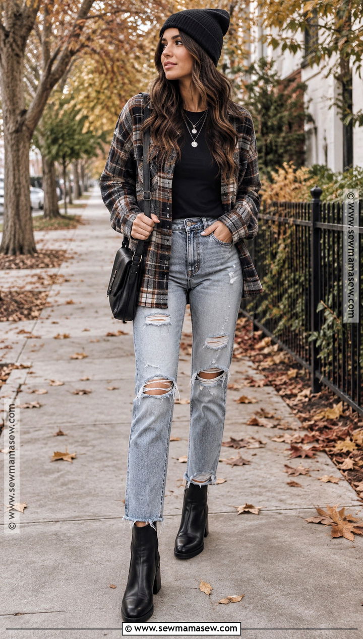 Distressed Jeans Fall Outfit - 25 Edgy Fall Outfits