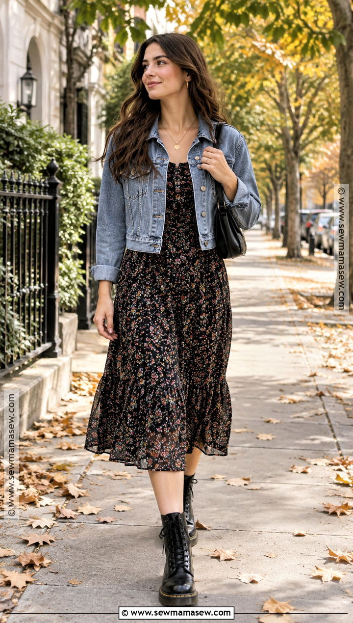 Doc Martens With A Floral Midi Dress - 15 Fall Fashion With Doc Martens Ideas