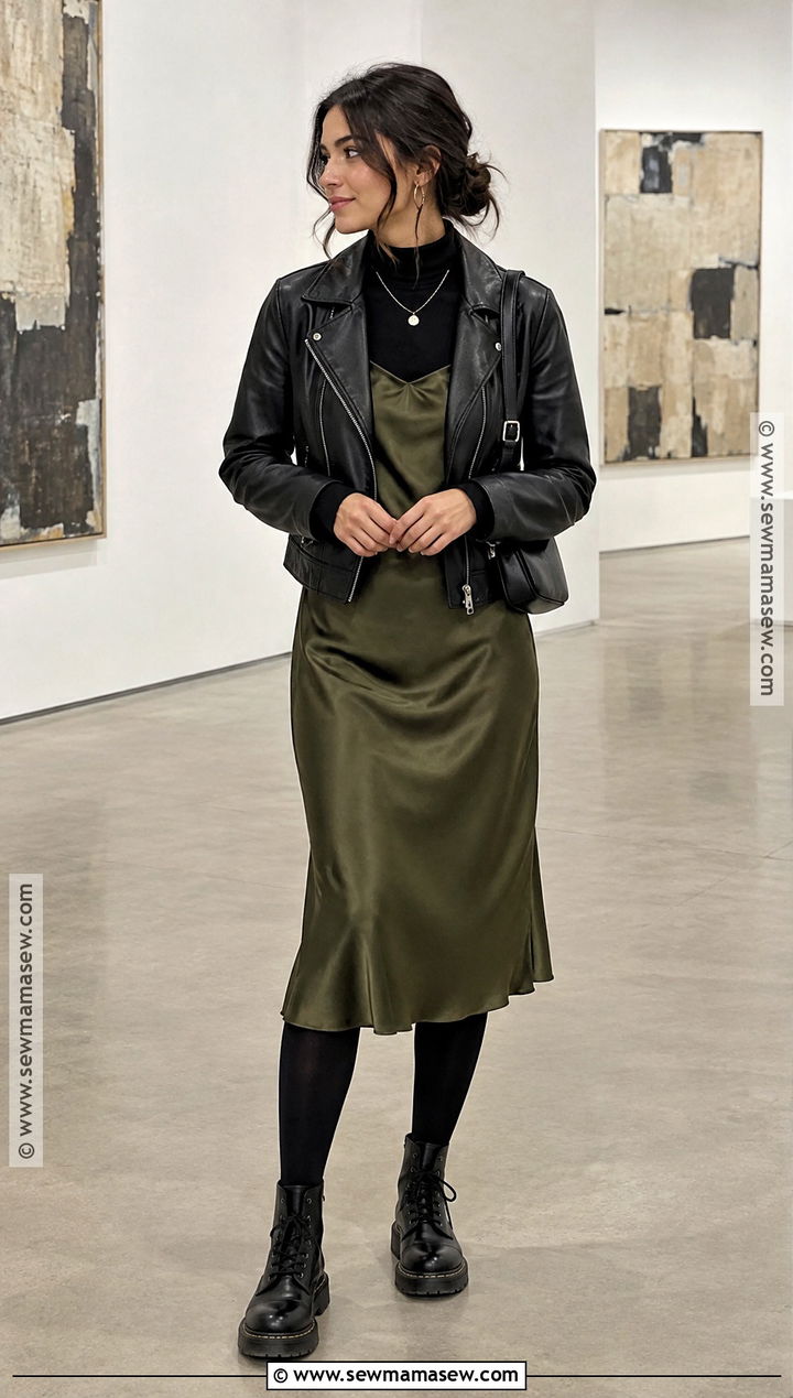 Doc Martens With A Leather Jacket And Slip Dress - 15 Fall Fashion With Doc Martens Ideas