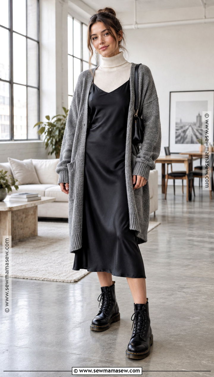 Doc Martens With A Slip Dress And Long Cardigan - 20 doc martin outfits fall