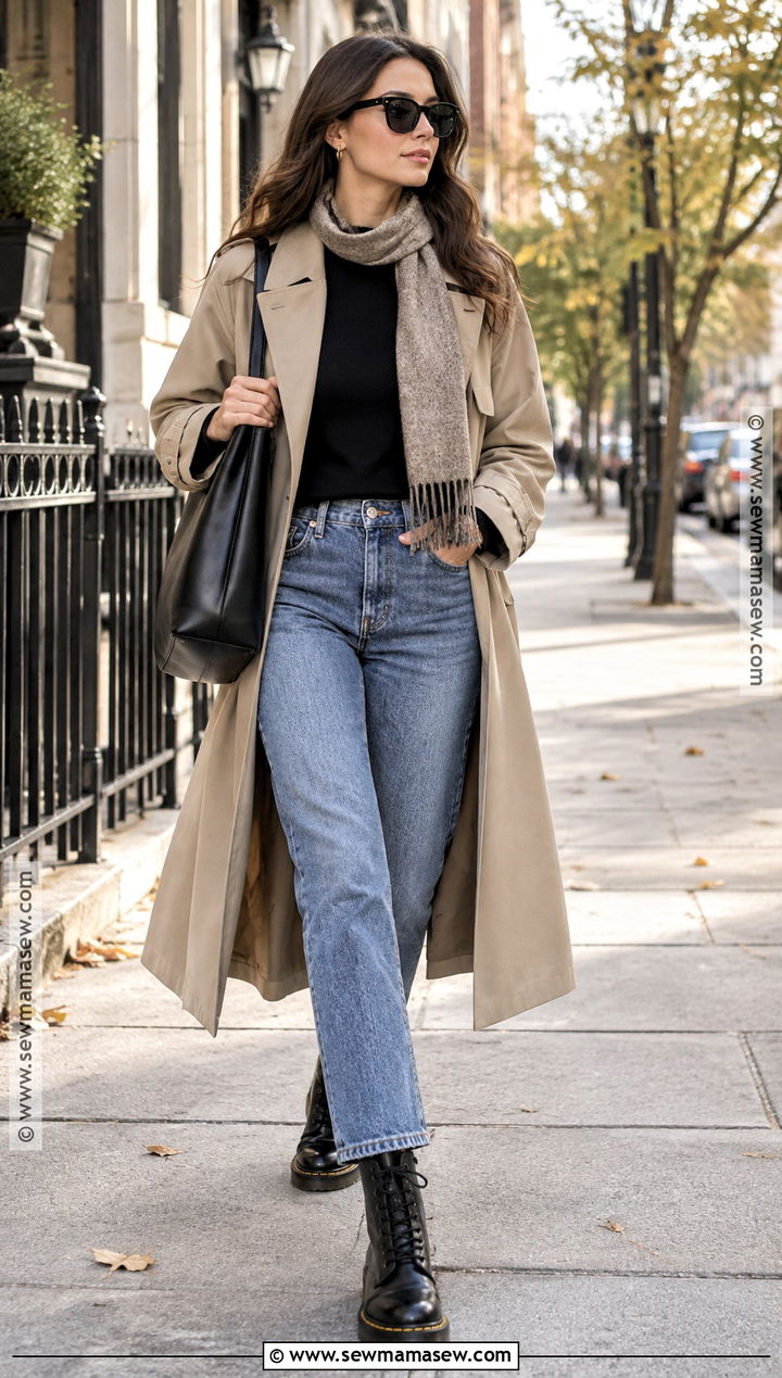 Doc Martens With A Trench Coat And Jeans - 15 Fall Fashion With Doc Martens Ideas