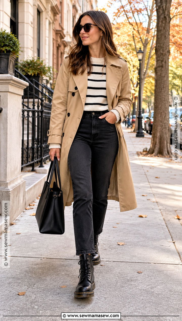 Doc Martens With Black Jeans And A Trench Coat - 20 doc martin outfits fall