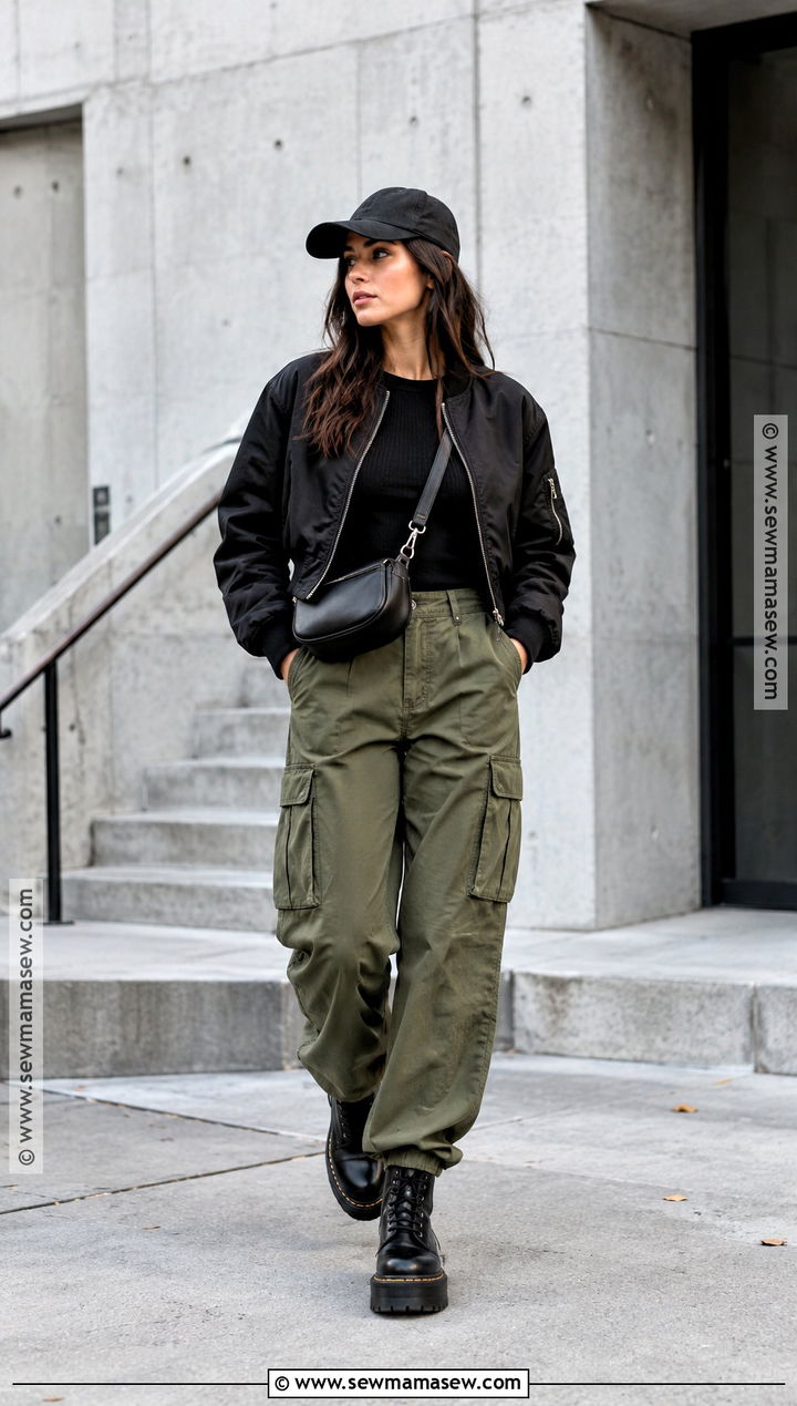 Doc Martens With Cargo Pants and Bomber Jacket - 15 Fall Doc Martin Outfits