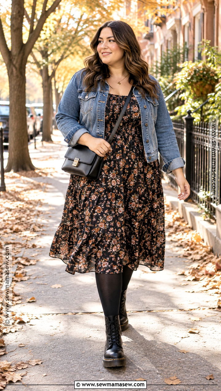 Doc Martens With Floral Midi Dress - 20 doc martens fall outfit ideas