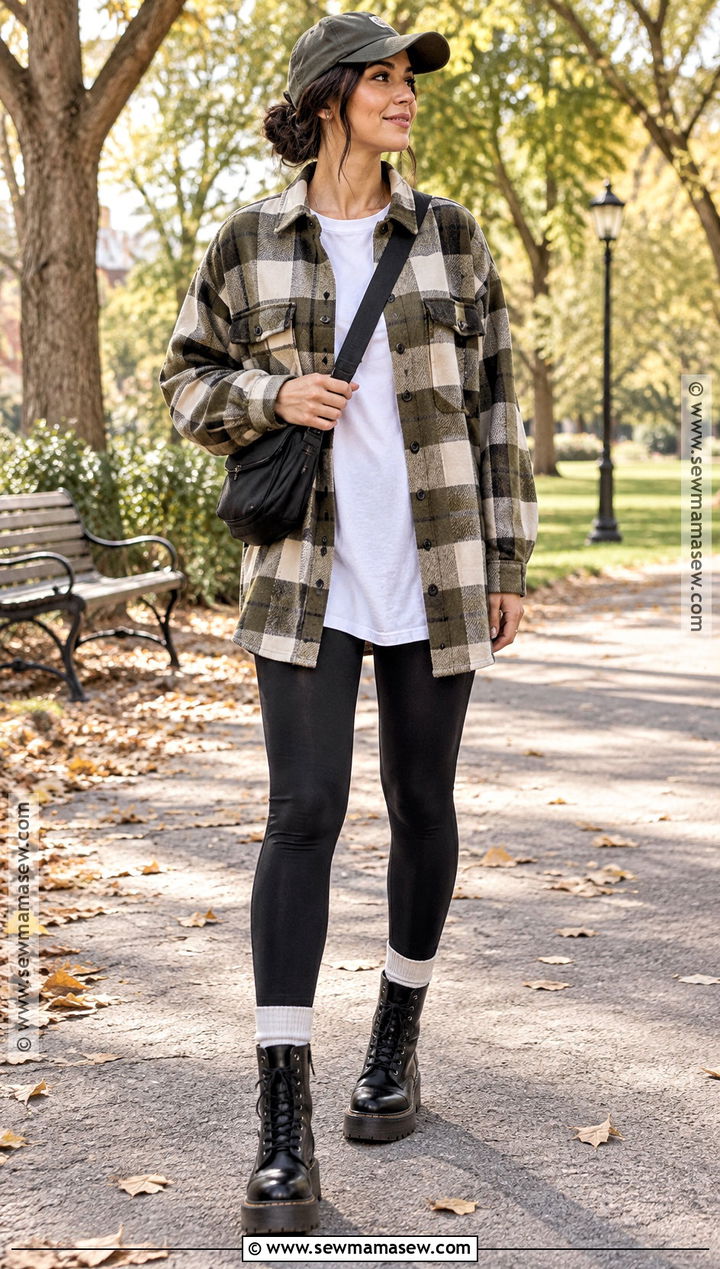 Doc Martens With Leggings And A Shacket - 15 Fall Fashion With Doc Martens Ideas