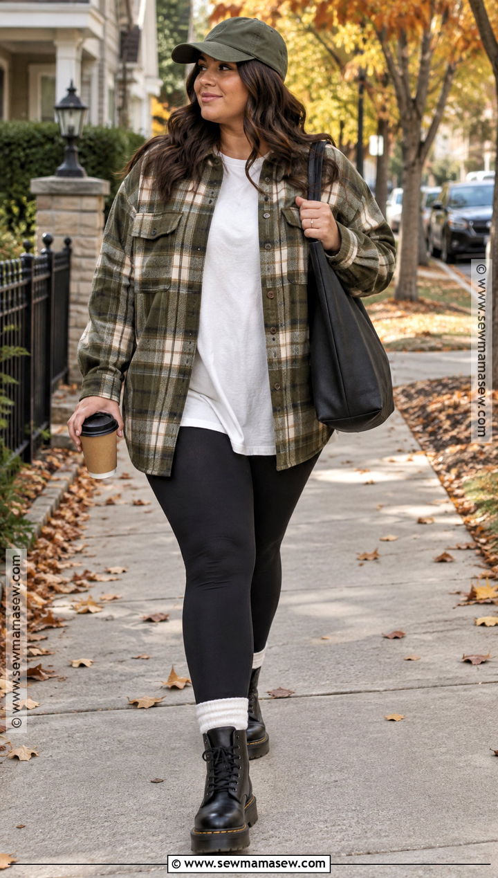 Doc Martens With Leggings And Oversized Shacket - 15 Doc Marten Fall Outfits for Women