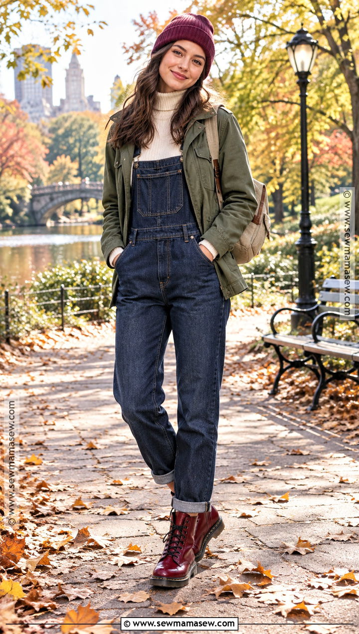 Doc Martens With Overalls And Fitted Turtleneck - 15 Doc Marten Fall Outfits for Women