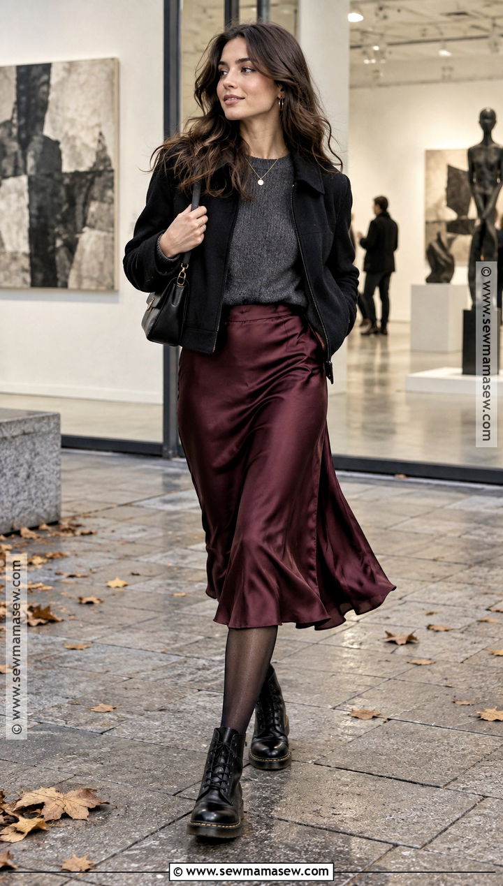 Doc Martens With Satin Midi Skirt - 20 doc martens fall outfit ideas