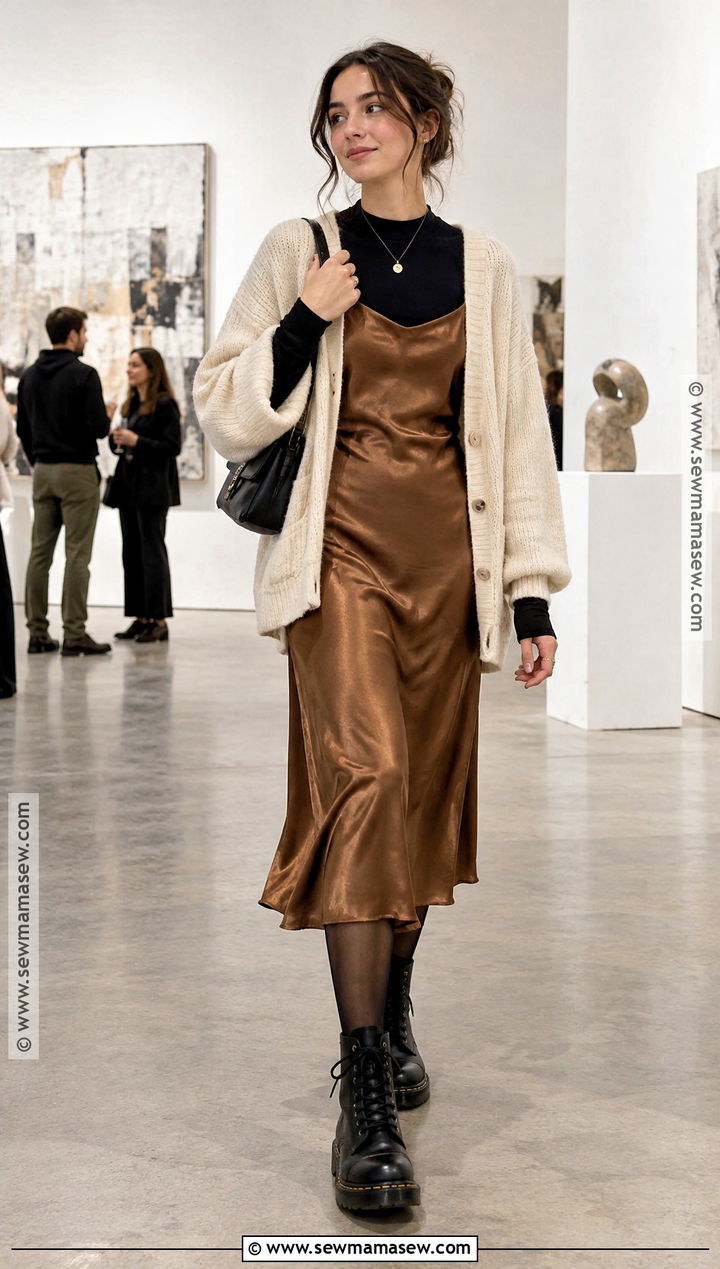Doc Martens With Slip Dress And Cardigan - 20 doc martens fall outfit ideas