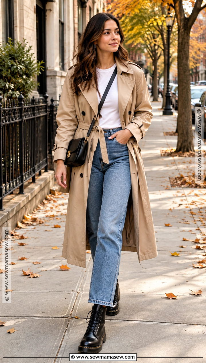 Doc Martens With Straight Leg Jeans And Trench Coat - 15 Doc Marten Fall Outfits for Women