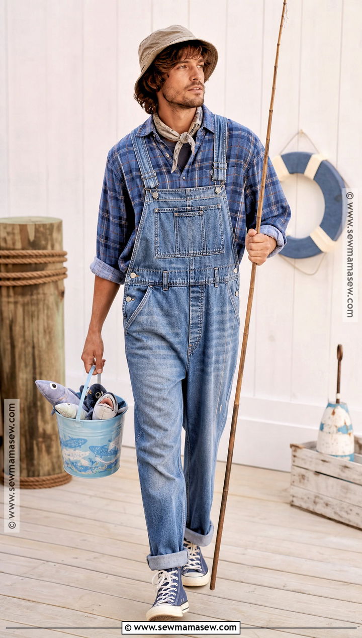 Dock Fisherman Costume With Denim Overalls - 35 Fisherman Costume Ideas