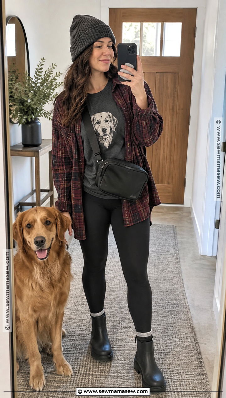 Dog Mom Graphic Tee With A Plaid Overshirt - 15 Fall Dog Mom Shirt Ideas