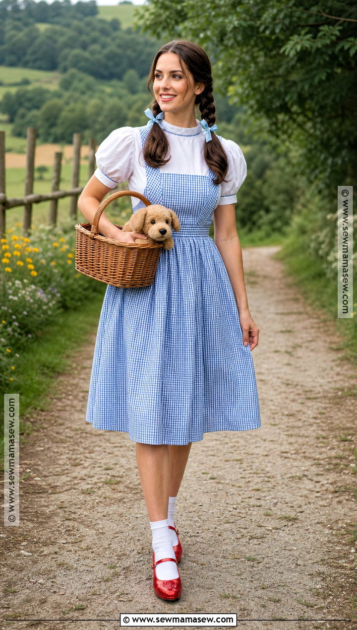 Dorothy Costume With Blue Gingham Dress - 30 Solo Halloween Costumes Women Brunette