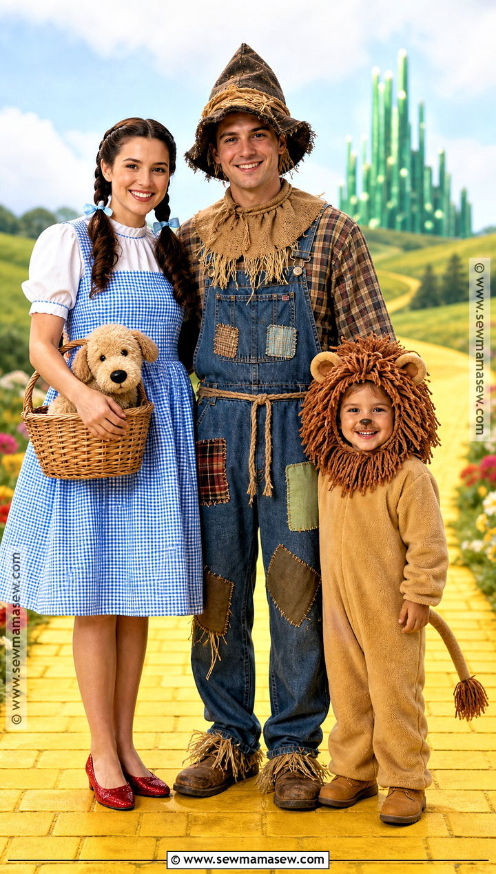 Dorothy Scarecrow And Cowardly Lion Family Costume - 30 easy family costumes for 3