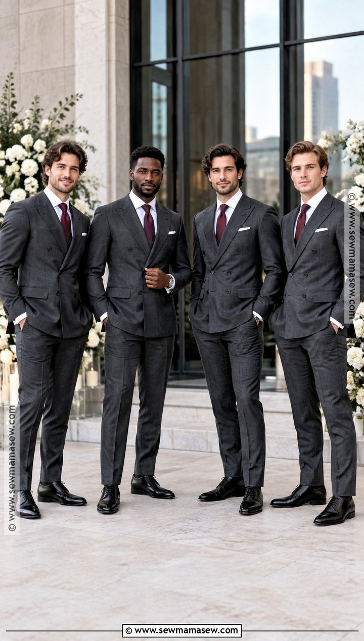 Double Breasted Charcoal Suit Groomsmen Attire - 25 fall wedding groomsmen attire ideas