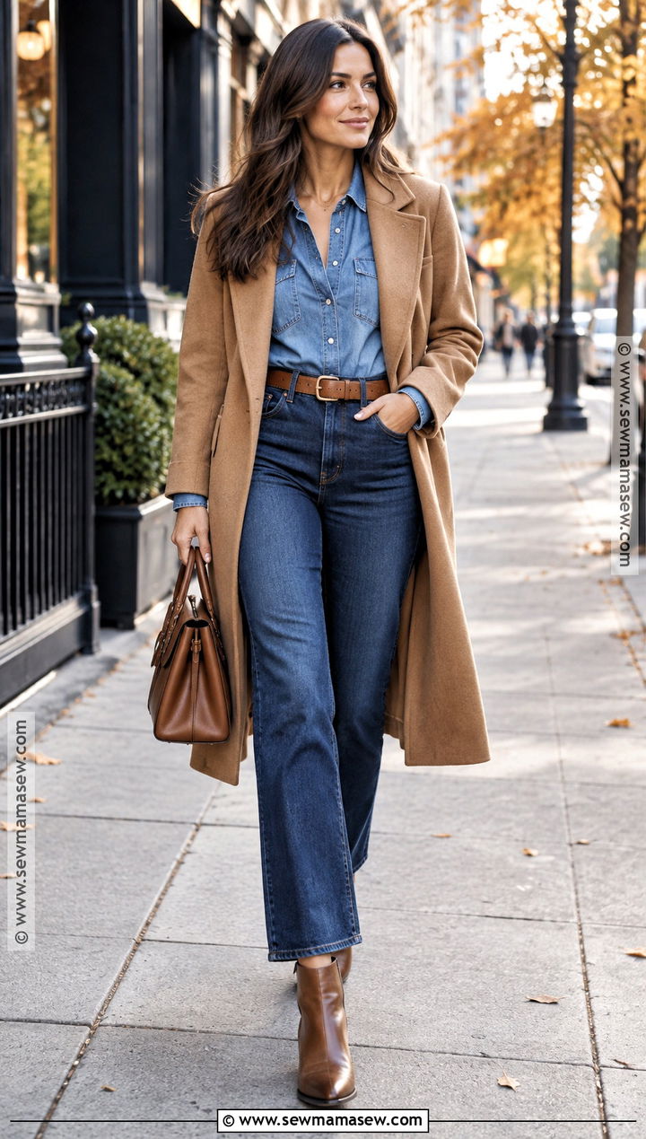 Double Denim Fall Outfit With Ankle Boots - 25 Fall Outfits Women Aesthetic