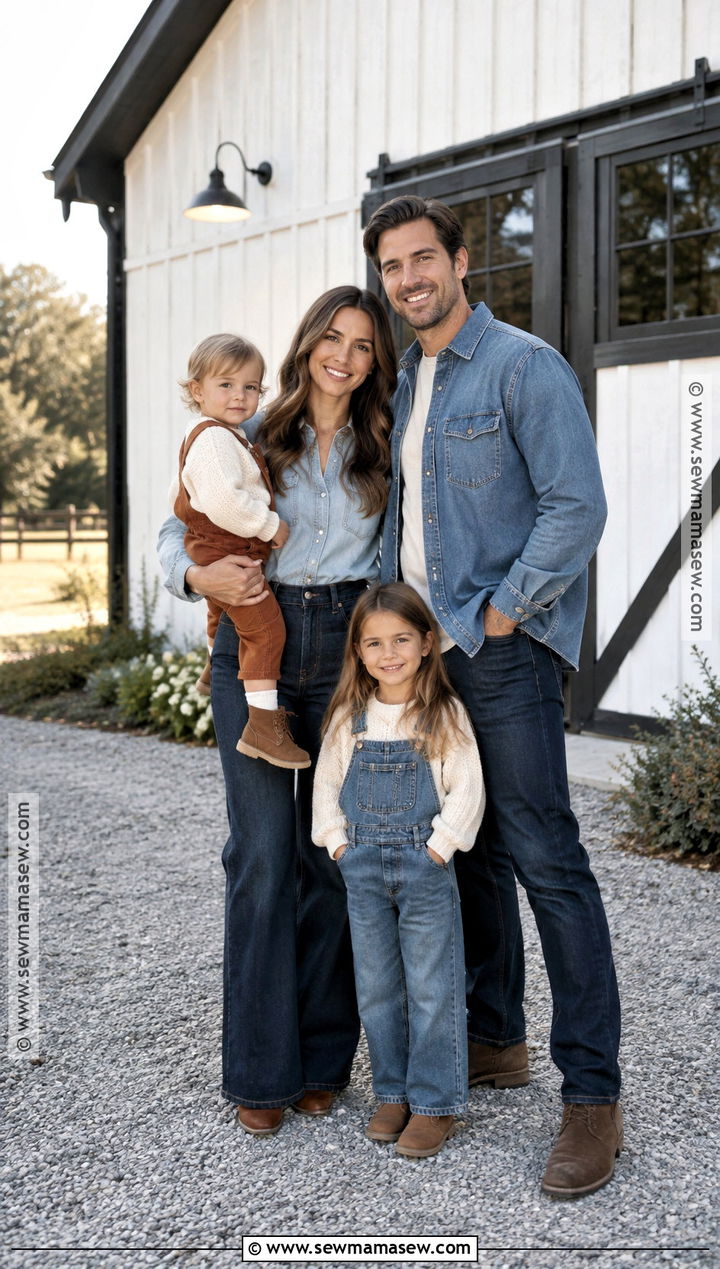 Double Denim Family Photo Outfits - 20 denim fall family photos ideas